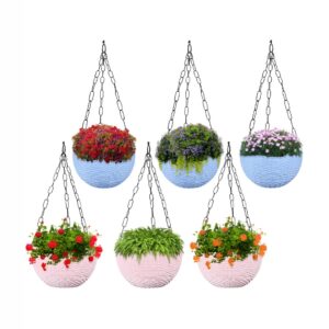 Kuber Industries Marble Euro Blue & Pink 6 Pieces Textured UV-Protected Hanging Planters