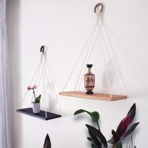 SHREE HANS FASHION Real Pine Wood Rustic Hanging Swing Rope Floating