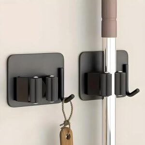 JIALTO 2 Pieces Stainless Steel Wall-Mounted Broom and Mop Stick Holder