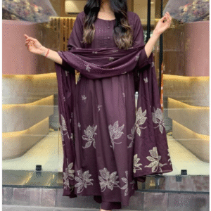 GoSriKi Floral Printed Round Neck Anarkali Kurta With Trousers & Dupatta