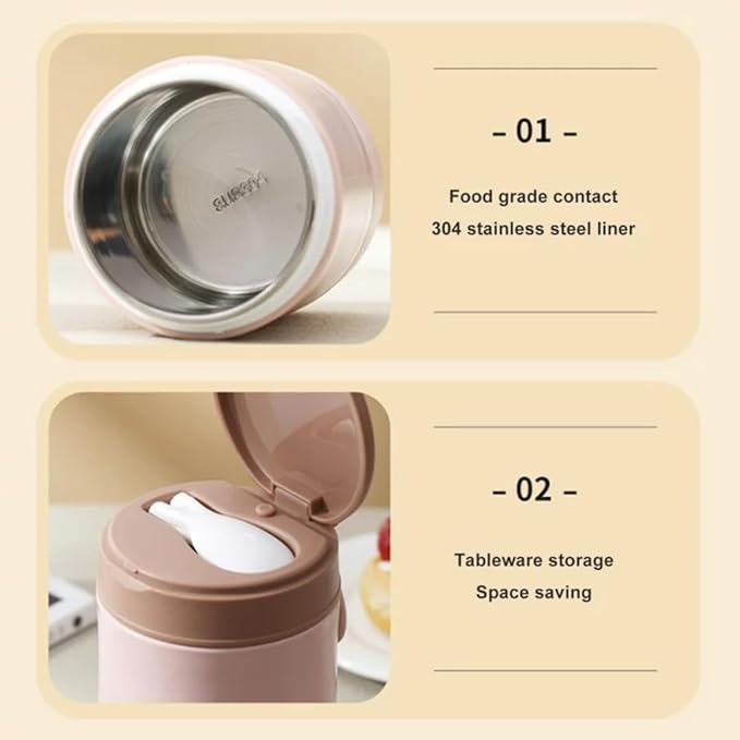 YELONA Stainless Steel Lunch Pot – 730ml (Baby Pink) - Image 5
