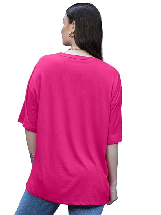 LEOTUDE Women Cottonblend Half Sleeve Oversized Regular Fit T-Shirts - Image 3