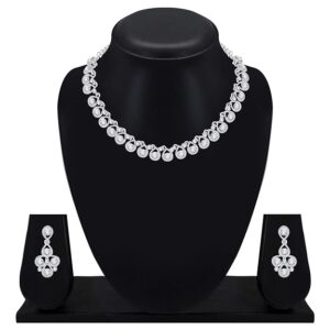 Atasi International Diamond Stone Necklace Set with Earrings for Women