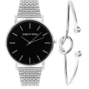 JOKER & WITCH Joker & Witch Women Black & Silver Luna Gold Watch & Bracelet Stack JWBS85