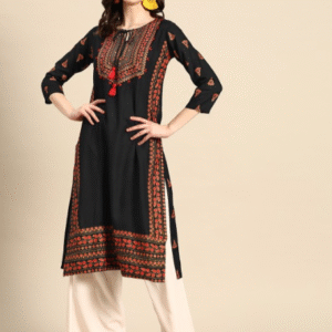 Sangria Floral Yoke Printed Mirror Work Kurta