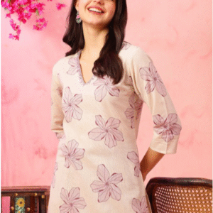 Anouk Rustic Floral Printed V-Neck Cotton Straight Kurta