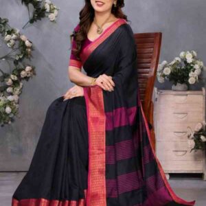 VJ Fashion Black Silk Blend Kasavu Saree