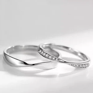 PASU FASHION Set Of 2 Silver Plated Crystals Adjustable Couple Finger Rings