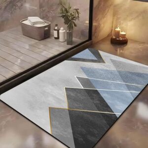 Yellow Weaves Anti-Slip Water Absorbent Floor Mat – Geometric Blue (Rectangular)