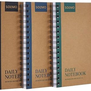 Amazon Brand – Solimo A5 Spiral Notebooks, 160 Pages, 100 GSM (Set of 3, Kraft Cover)